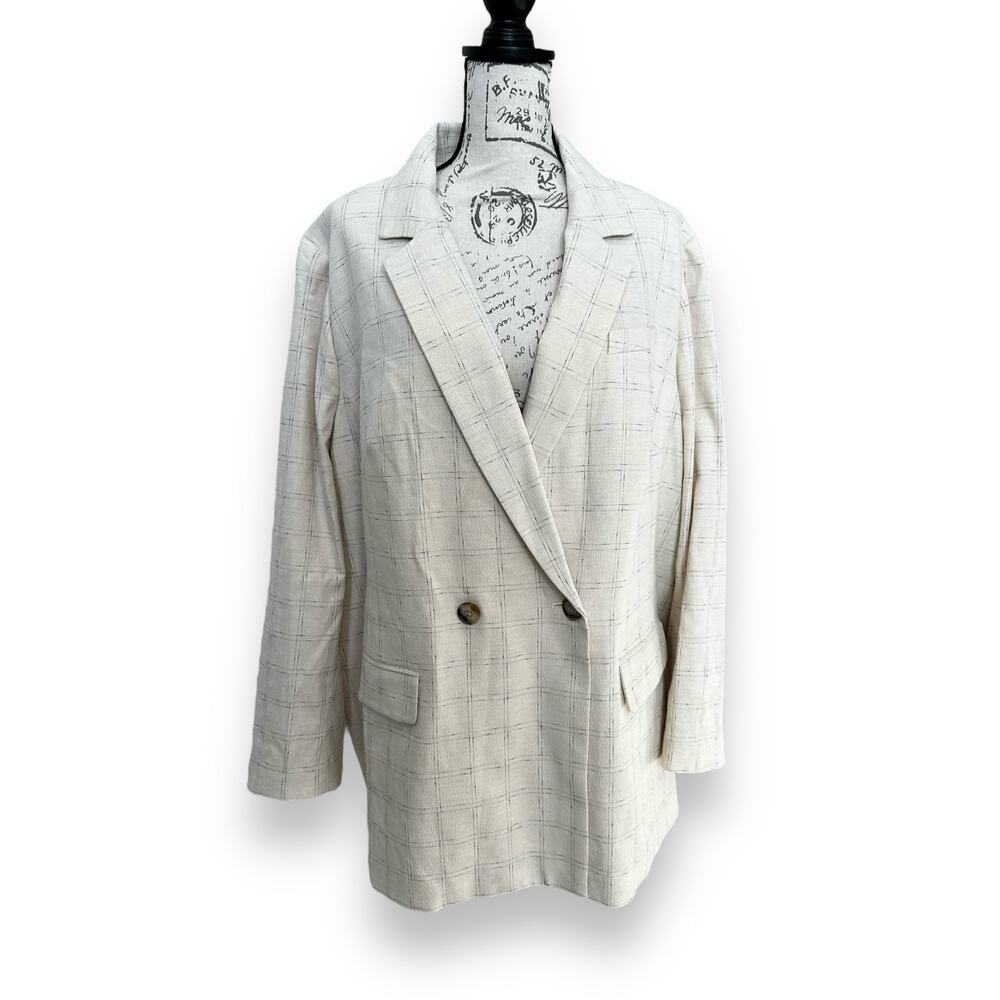 New Madewell The Plus Caldwell Double-breasted Blazer Ghent Plaid Windowpane 3X